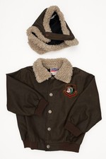 Vintage 90s Disney Mickey Mouse Aviator Bomber Jacket Hat Set 4T Faux Leather picture
