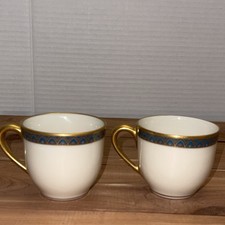 Two LENOX Patriot Made in USA Gold Green Cups Excellent Condition picture