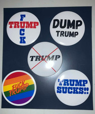 Anti-Trump Pin-Back Button 2 1/4-inch, Trump Sucks, Liberal, Democrat, Pride picture