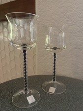 PartyLite HARLEQUIN Votive Holder Stemmed Blue Glass Tealight Holder Set of (2) picture