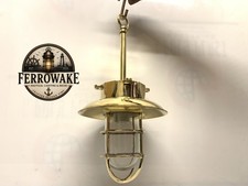 Vintage Heavy Solid Brass Ceiling Hanging Pendant Light Flared Shade Marine Lamp picture