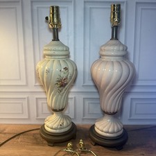 Pair 19” Vtg 1999 Franklin Mint Garden of Royalty Porcelain Lamps Louis Nichole picture