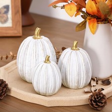 GlikCeil 3 Pcs Artificial Fall Pumpkin Modern Farmhouse Decor White and Gold ... picture