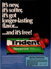 Trident Sugarless Gum Vintage Print Ad Poster Spearmint 1985 Buy One Get One picture