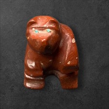 Zuni Fetish Carving Sitting Brown bear Turquoise eyes Leroy Chavez picture