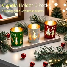 Christmas Tree Tealight Candle Holders Set of 6 Holiday Decor Assorted Colors Oy picture