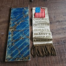 Antique Hearst's Chicago American Silk Ribbon & 1890s Victorian Receipt Book picture