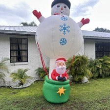 Gemmy Holiday Living 11.5ft Santa In Hot Air Ballon Snowman Lighted Read picture