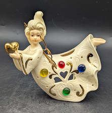 Vintage Ceramic Angel Candle Holder Flying Jewel Rhinestone Lefton Era Japan picture