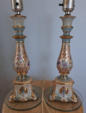2 Vintage or Antique French Country Hand Painted Floral Porcelain Table Lamps picture