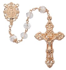 8mm Rhinestone Rose Gold Tone Rosary Comes Boxed picture