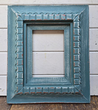 VTG Chunky Wood Distressed Aqua Blue Picture Frame - Art Work Photo's No Glass picture