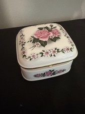 Vintage Colibri Hinged Porcelain Trinket Box Featuring A Pink Rose picture