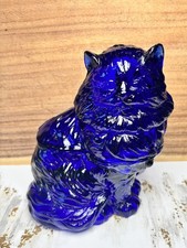 Vintage Mosser Cobalt Blue Pressed Glass Persian Cat Covered Dish 8” picture