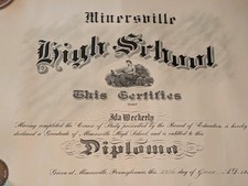 Vintage 1917 Dated High School Diploma W/ Seal Minersville, PA picture