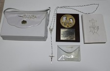 vtg 1972 Blessed TRINITY Missal Confirmation White Purse + Rosary + Wall Plaque picture