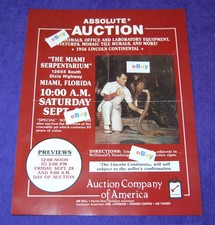 REPRODUCTION FLYER THE MIAMI SERPENTARIUM WHEN ALL OF THE ANIMALS WERE AUCTIONED picture