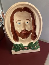 Vintage Porcelain Follow-Me-Eyes Religious Hand painted Concave Jesus Head picture