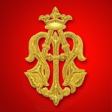 Marian Church Emblem Handmade  With Gold Bullion wire For Vestment Applique Cut picture