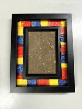 Wooden Picture Frame - Black with Hand Painted Accent Primary Colors - 9x7 picture