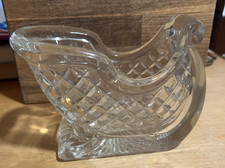 Vintage heavy crystal glass winter holiday sleigh for candy, centerpiece, floral picture