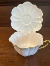 Vintage Pale Pink Bone China Shelley Tea Cup - Saucer Flower Shape Gold Trim picture