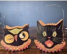 Possible Vintage Bethany Lowe Halloween Scaredy Cat &Owl Lantern Luminary Bucket picture