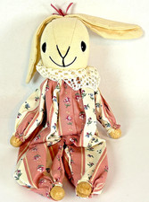 Vintage Folk Art Bunny Doll Wood Face Hands Feet Floral Dress Easter 9