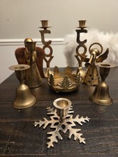  8 VTG Brass And Copper Angel Candle Holders JOY, BELL,TREE,SNOWFLAKE LOT picture