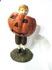 Halloween Ragon House Collectible Boy Holding Jack O Lantern Pumpkin RARE picture