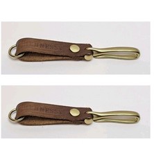 2x Hennessy Brandy Leather and Brass Keychain Clip Embossed Quality Rare HTF  picture