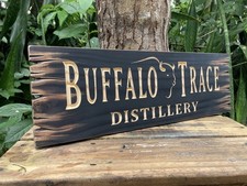 Buffalo Trace Bourbon Sign Carved Wood Whiskey Bar Cigar Lounge Antique Look picture