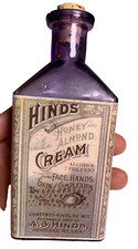 PURPLE Antique HIND'S HONEY ALMOND CREAM Bottle EMBOSSED Labeled PORTLAND MAINE picture