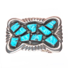 G&L Leekity Zuni sterling silver turquoise carved nugget belt buckle picture