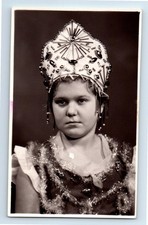 USSR Photo era Young girl in traditional festive costume kokoshnik headdress picture
