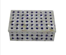 Rectangle Marble Jewelry Box Lapis Lazuli Gemstone Overlay Work Decorative Box picture