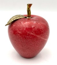 VTG FWC Marble Red Apple Paperweight Brass Stem 4