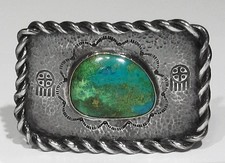 Big Old 1930s Signed Navajo 85.4g ALL Hand Made 925 Silver Turquoise Belt Buckle picture