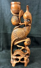 Antique Old Wooden Hand Carved Asian Chinese Bird Phoenix Carving Wood Statue picture