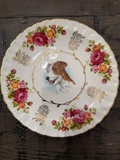 Vintage English Royal Staffordshire Terrier Dog Decorative Plate Gold Trim Flute picture