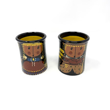 Vintage Willy Aebi Hasle WAH Swiss Folk Art Pottery Mugs Pair Hand Painted picture