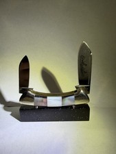 Vintage Parker-Frost By Star Canoe Knife. Black And White Pearl. 2 Blade Etched. picture