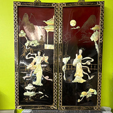 Japanese Lacquer-Style Folding Screen with Inlaid Figures, Ownership History N/A picture