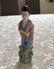 Antique Chinese Painted Porcelain Female Figure Statue Marked 10”H picture