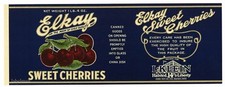 ELKAY Brand, Vintage Sweet Cherries, s, ***AN ORIGINAL 1920’s TIN CAN LABEL*** picture