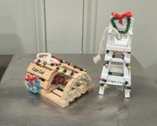 Cape Cod Christmas Ornaments Lobster Trap Lifeguard Chair Wood Set of 2 picture
