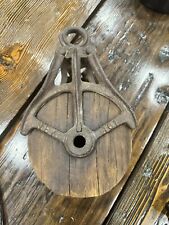 Antique Cast Iron Wooden Wheel Barn Pulley Block Tackle Vintage Farm NEY MFG CO. picture