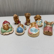 Vintage Pendelfin Lot of 7 Sleepy Bunny Rabbits Figures Hand Painted Some Chips picture