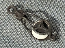 Antique Cast Iron Pulley With Porcelain Wheel—6” Long—Rustic—Barn—Farmhouse picture