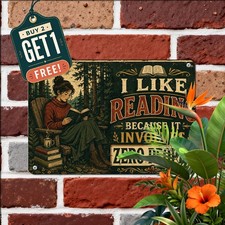 Read Books Because Murder Is Wrong Sign Funny Bookworm Library Metal Plaque picture
